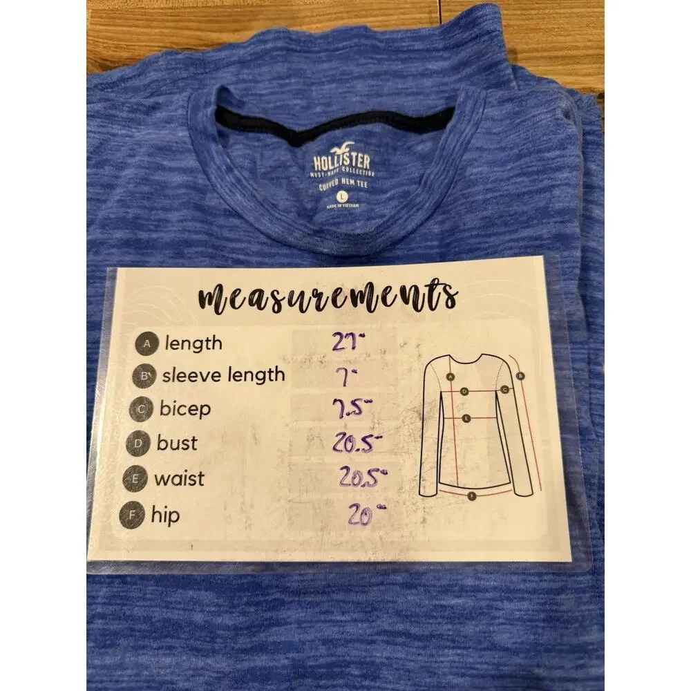 Hollister Must Have Collection Curved Hem Crew Neck Tee Blue Men's Size Large